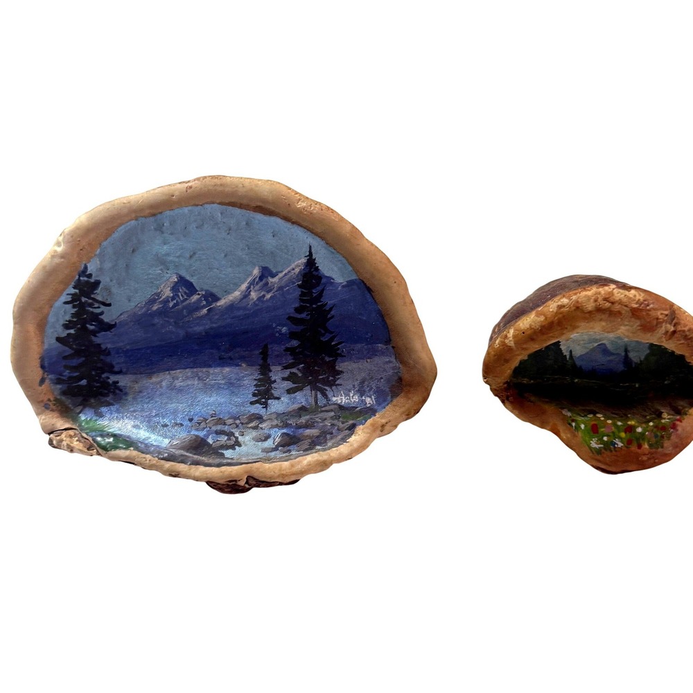 Vintage 1991 Hand Painted Conk Mushroom Art Set PNW Folk Art Cottagecore